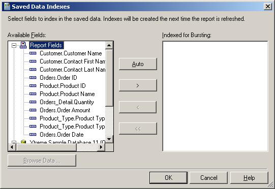 Crystal Rreports Report Bursting Index dialog box