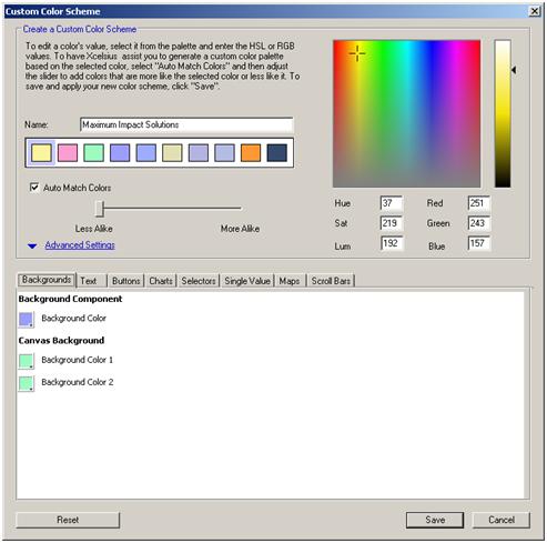 Crystal Xcelsius Custom Color using the Advanced Setting feature