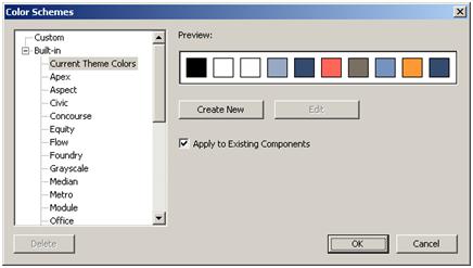 Crystal Xcelsius Custom Color Scheme dialog box