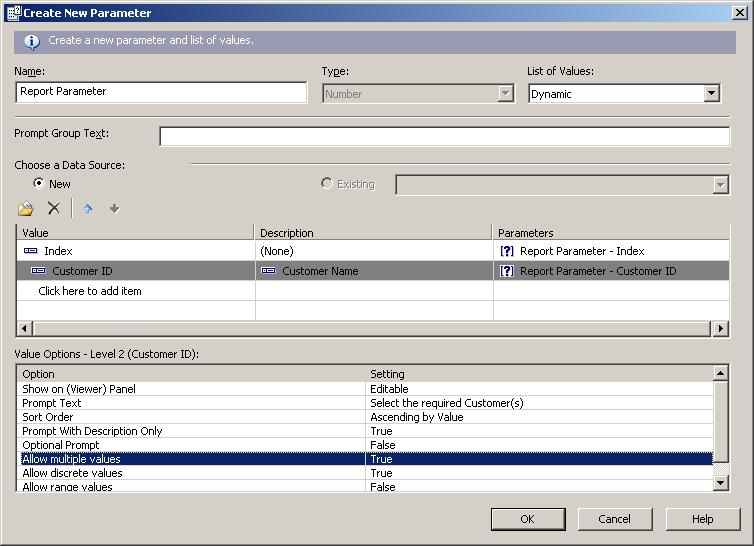 Crystal Reports 2008 Dynamic Cascade Parameter with Index to Filter Customer Name