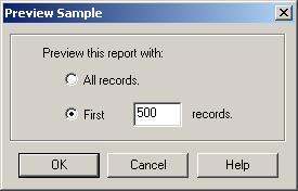 Crystal Reports Preview Sample dialog box