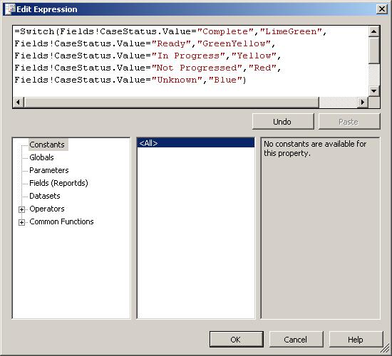 SQL Server Reporting Services 2005 Edit Expression dialog box