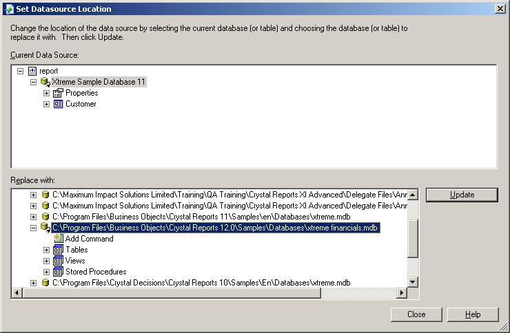 Set Datasource Location dialog box