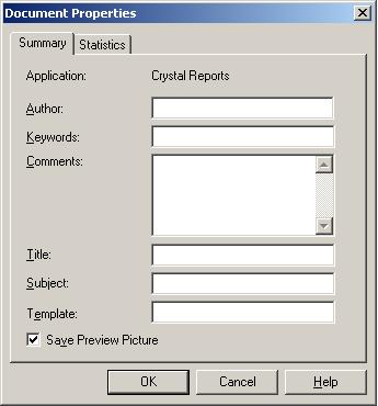 Crystal Reports Summary Info dialog box