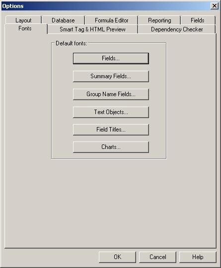 Crystal Reports Font Options dialog box