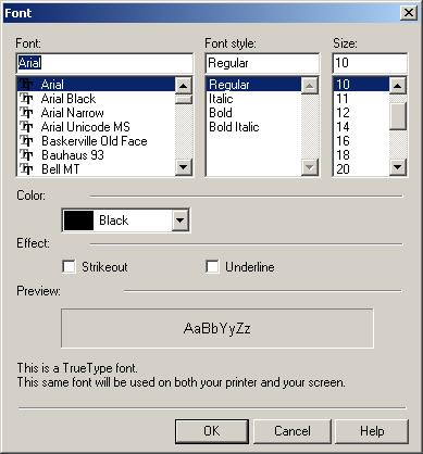 Crystal Reports Font Options dialog box