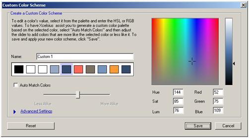 Crystal Xcelsius Custom Color dialog box