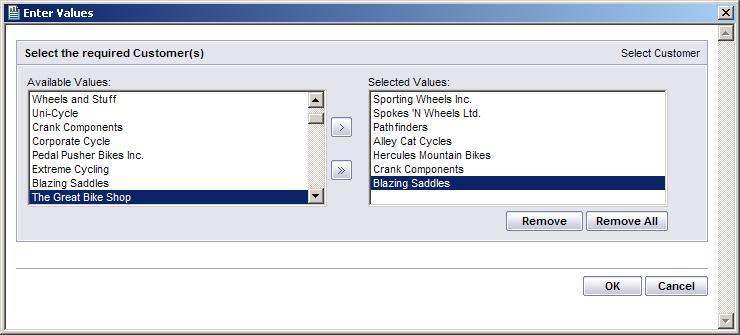 Parameter Selection dialog box