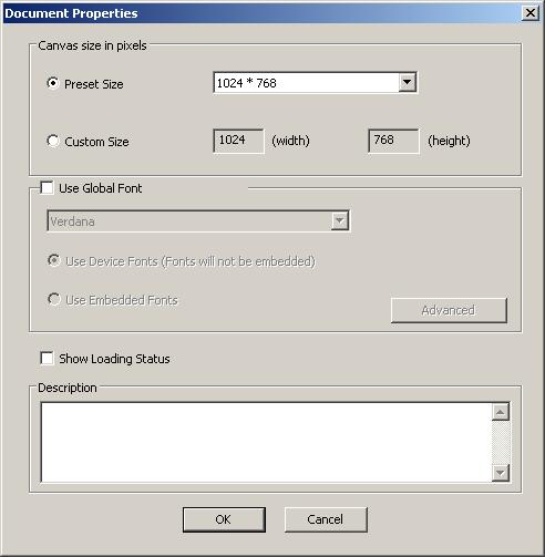 Crystal Xcelsius Document Properties dialog box